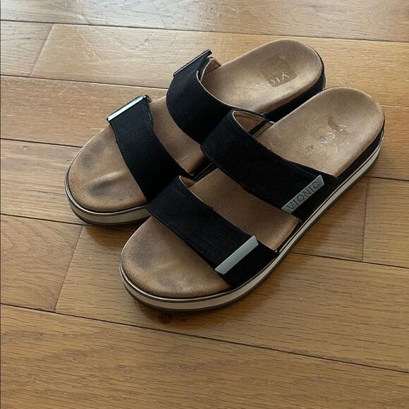 Vionic Brandie Slide Black Sandals Women Size 7.5 Double Strap Buckle Slides - Picture 5 of 12